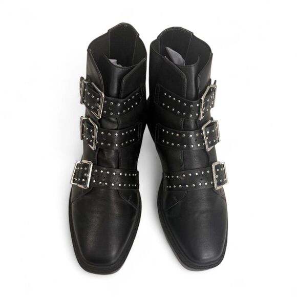 URBAN OUTFITTERS Zoe Studded triple black strappy boots, EUC! Size 9 - Picture 2 of 10